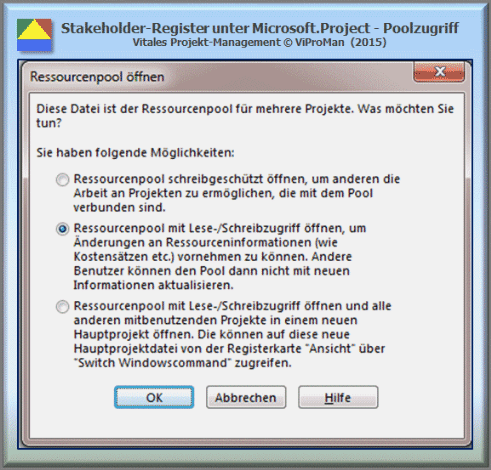 Microsoft.Project - Ressourcenpool:  Öffnung des Ressourcenpools [ViProMan, 11.2015]