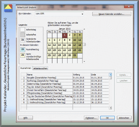 Methode "Projekt-Kalender entwickeln": Projekt-Kalender "vpm.GER" mit bundesweit gesetzlich gültigen Feiertagen für Deutschland [ViProMan, 02.2015]